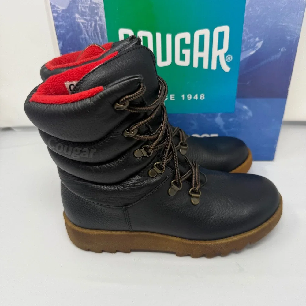 Cougar Originals Pillow Boots Women 6 Black Waterproof Leather Winter Snow Boots